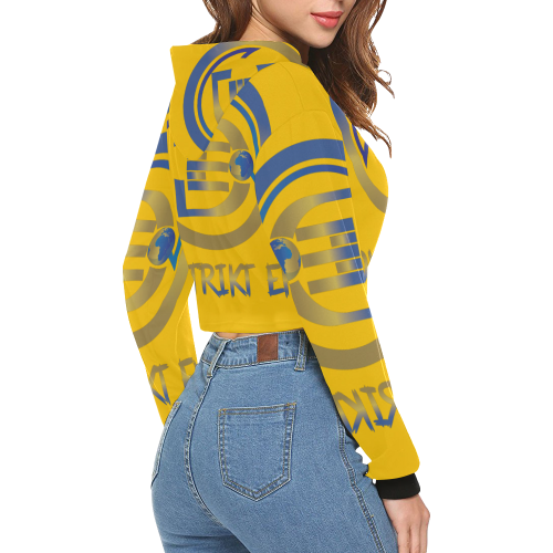 yellow hoodie blue & gold logo all over All Over Print Crop Hoodie for Women (Model H22)