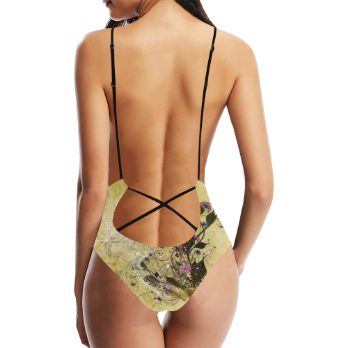 Vintage esign in soft colors Sexy Lacing Backless One-Piece Swimsuit (Model S10)