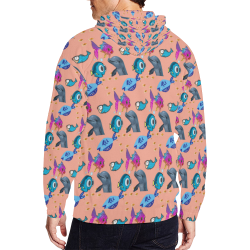 dolphins Fishes All Over Print Full Zip Hoodie for Men/Large Size (Model H14)
