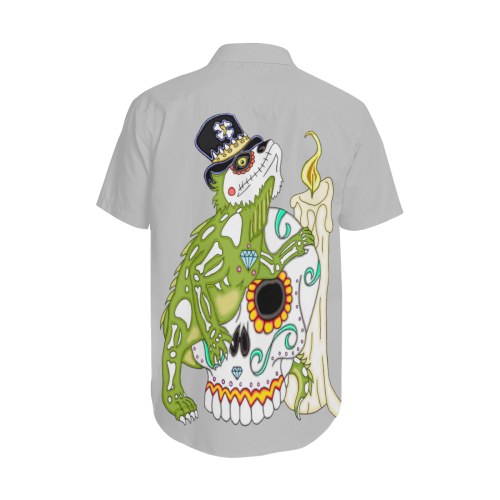 Iguana Sugar Skull Lt Grey Men's Short Sleeve Shirt with Lapel Collar (Model T54)