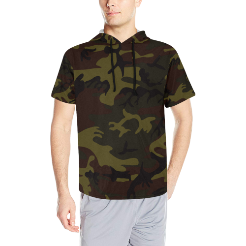 Camo Green Brown All Over Print Short Sleeve Hoodie for Men (Model H32)
