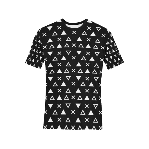 Geo Line Triangle Men's All Over Print T-Shirt (Solid Color Neck) (Model T63)