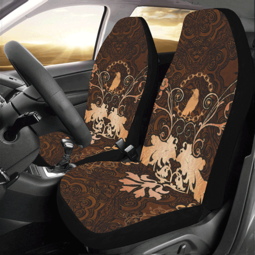 Floral design with crow Car Seat Covers (Set of 2)