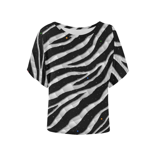 Ripped SpaceTime Stripes - White Women's Batwing-Sleeved Blouse T shirt (Model T44)