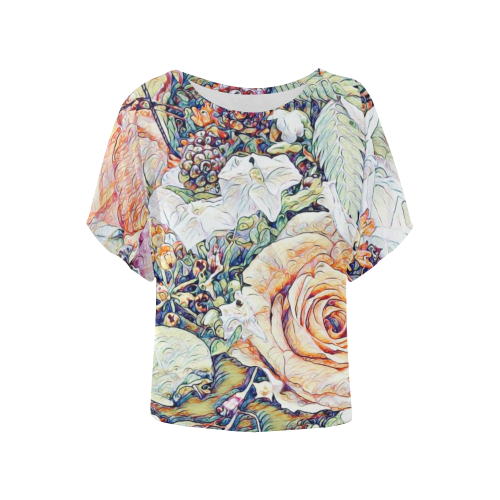 Impression Floral 10191 by JamColors Women's Batwing-Sleeved Blouse T shirt (Model T44)
