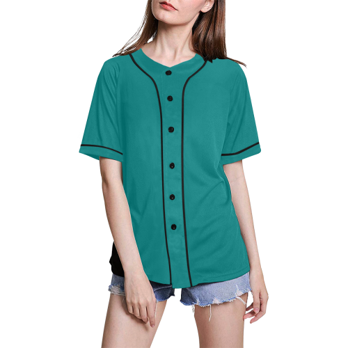 color teal All Over Print Baseball Jersey for Women (Model T50)