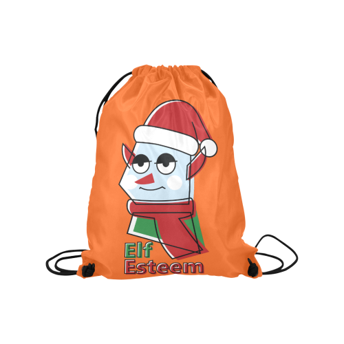 Elf Esteem CHRISTMAS ORANGE Medium Drawstring Bag Model 1604 (Twin Sides) 13.8"(W) * 18.1"(H)