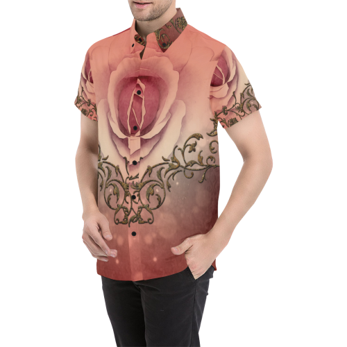 Wonderful roses with floral elements Men's All Over Print Short Sleeve Shirt (Model T53)