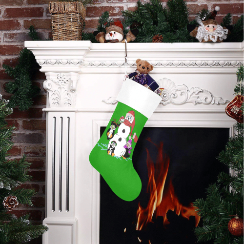 Christmas Snowman And Penguins Green/White Christmas Stocking