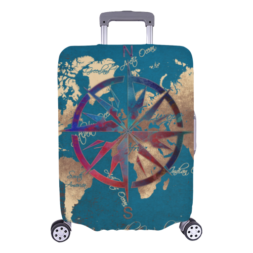 world map wind rose #map #worldmap Luggage Cover/Large 26"-28"