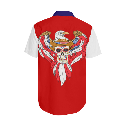 American Eagle Sugar Skull Red 3 Men's Short Sleeve Shirt with Lapel Collar (Model T54)