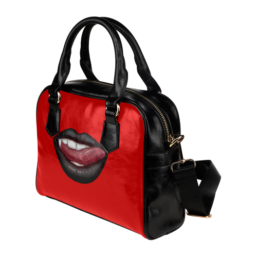 Black - Vampire Lips Shoulder Handbag (Model 1634)