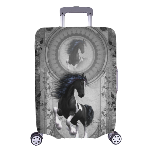 Awesome horse in black and white with flowers Luggage Cover/Large 26"-28"