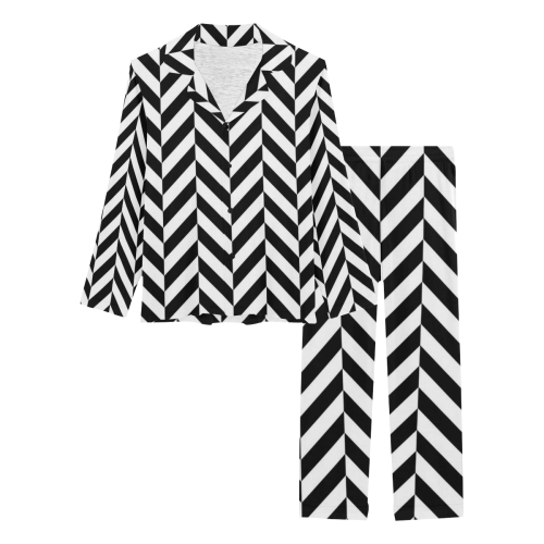 Black And White Herringbone Women's Long Pajama Set