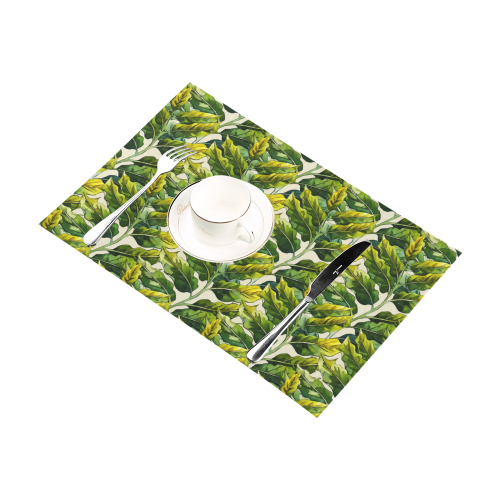 Yellow Green Wide Tropical Leaf pattern 6 Placemat 12’’ x 18’’ (Set of 4)