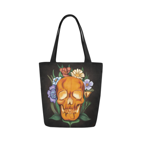 Skull and Flowers Canvas Tote Bag (Model 1657)