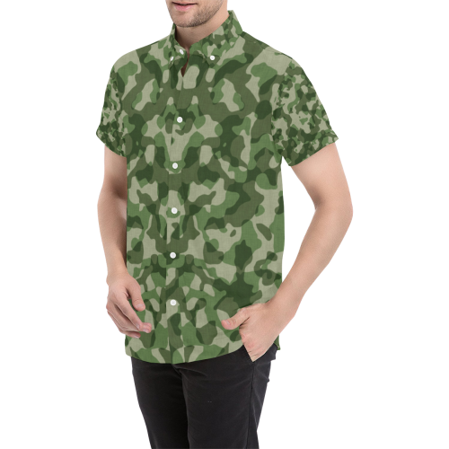 CAMOUFLAGE-GREEN 1 Men's All Over Print Short Sleeve Shirt/Large Size (Model T53)