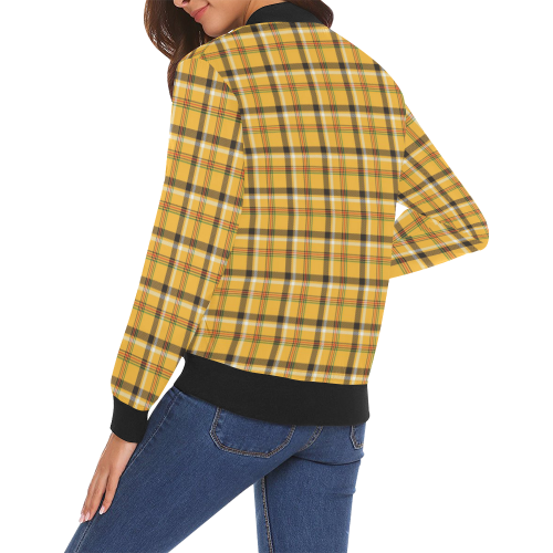 Yellow Tartan (Plaid) All Over Print Bomber Jacket for Women (Model H19)