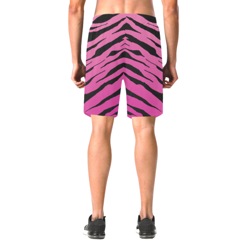 Pink Tiger Stripe Shorts Men's All Over Print Elastic Beach Shorts (Model L20)