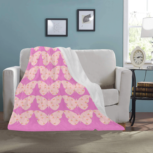 Butterflies Pink Peach Floral Ultra-Soft Micro Fleece Blanket 40"x50"