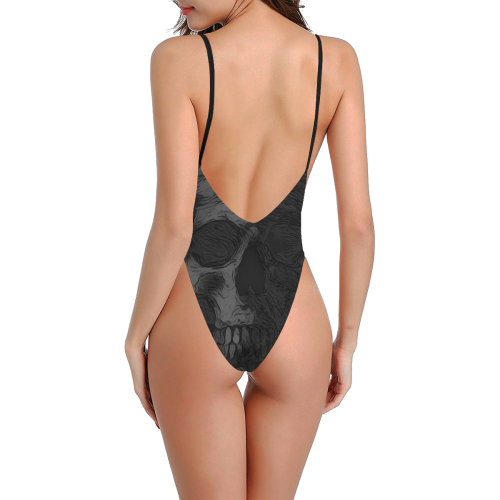 SKULL ART BLACK Sexy Low Back One-Piece Swimsuit (Model S09)