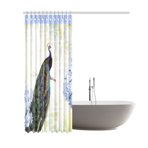blue peacock and hydrangea Shower Curtain 69"x84"
