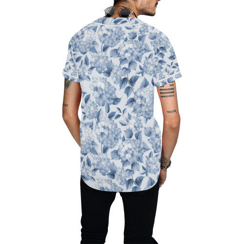 Blue and White Floral Pattern All Over Print Baseball Jersey for Men (Model T50)