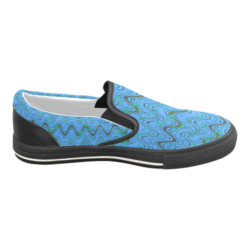 Blue Green and Black Waves pattern design Women's Slip-on Canvas Shoes/Large Size (Model 019)