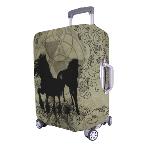 Beautiful horses, solhouette in black Luggage Cover/Large 26"-28"