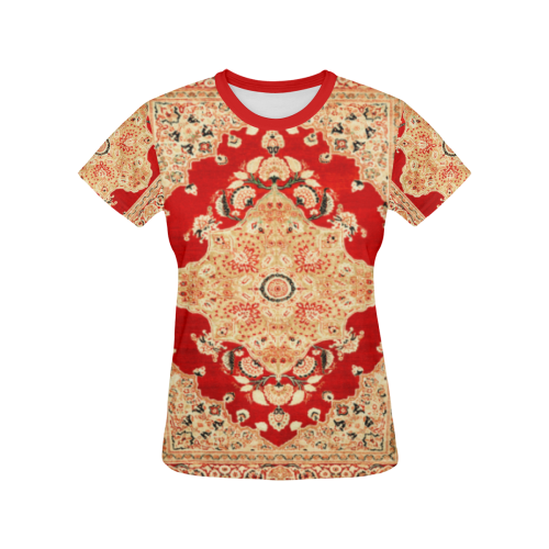 Persian Carpet Hadji Jallili Tabriz Red Gold All Over Print T-shirt for Women/Large Size (USA Size) (Model T40)
