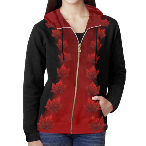 Canada Hoodies Maple Leaf Jackets All Over Print Full Zip Hoodie for Women (Model H14)