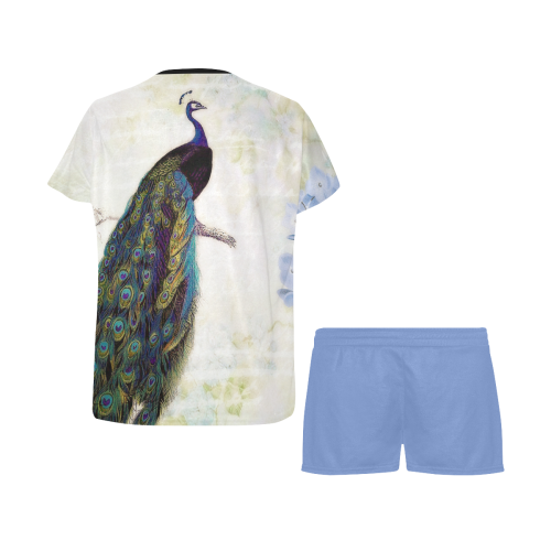 blue peacock and hydrangea Women's Short Pajama Set