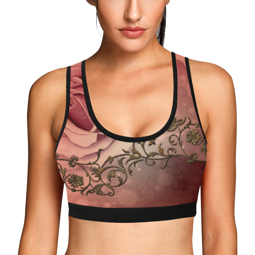 Wonderful roses with floral elements Women's All Over Print Sports Bra (Model T52)