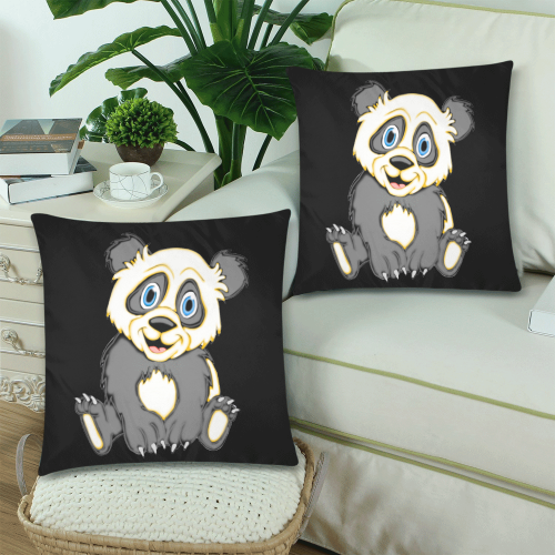 Smiling Panda Black Custom Zippered Pillow Cases 18"x 18" (Twin Sides) (Set of 2)