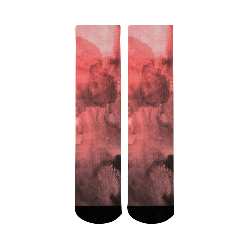 Red and Black Watercolour Mid-Calf Socks (Black Sole)