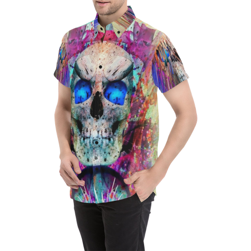 My Skull Popart by Nico Bielow Men's All Over Print Short Sleeve Shirt (Model T53)