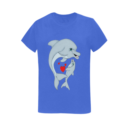 Dolphin Love Blue Women's T-Shirt in USA Size (Two Sides Printing)