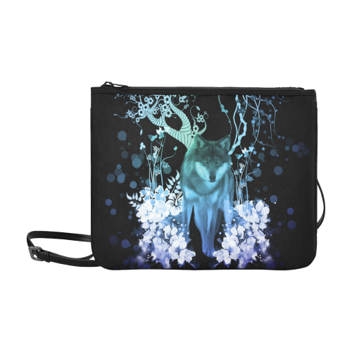 Awesome wolf with flowers Slim Clutch Bag (Model 1668)