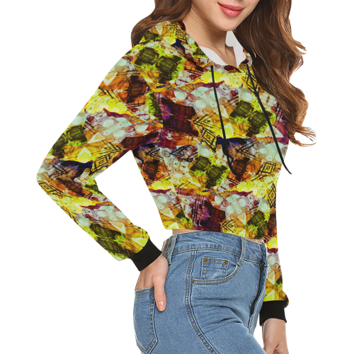 Graffiti Style - Markings on Watercolors All Over Print Crop Hoodie for Women (Model H22)