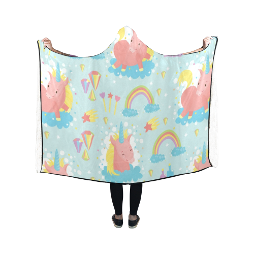 Unicorn And Rainbow Pattern Hooded Blanket 50''x40''