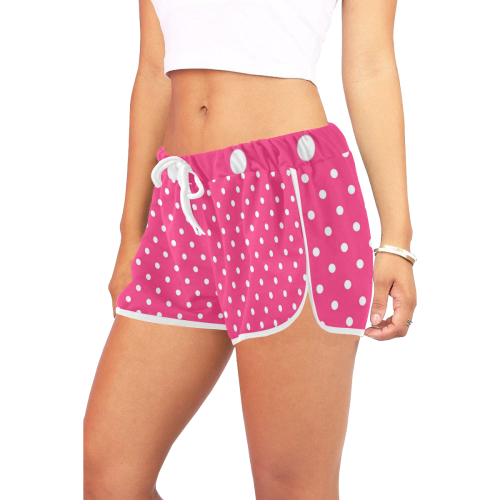 Hot Pink White Dots Women's All Over Print Relaxed Shorts (Model L19)