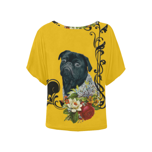 Romantic Old School Pug Women's Batwing-Sleeved Blouse T shirt (Model T44)