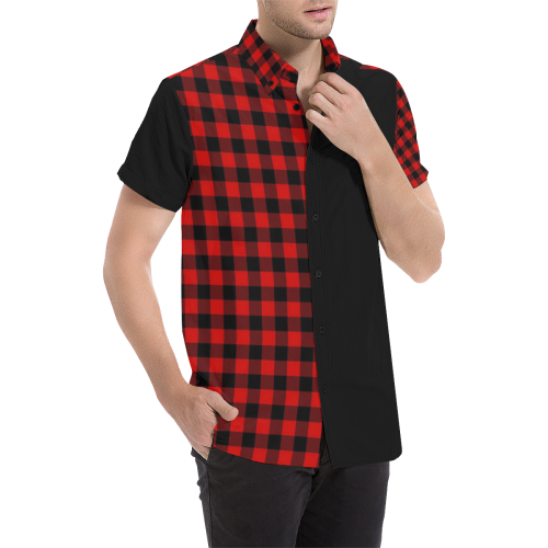 LUMBERJACK Squares Fabric - red black Men's All Over Print Short Sleeve Shirt (Model T53)
