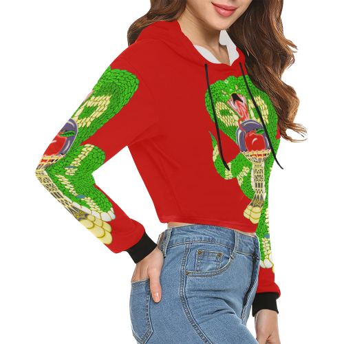Good And Evil Red All Over Print Crop Hoodie for Women (Model H22)