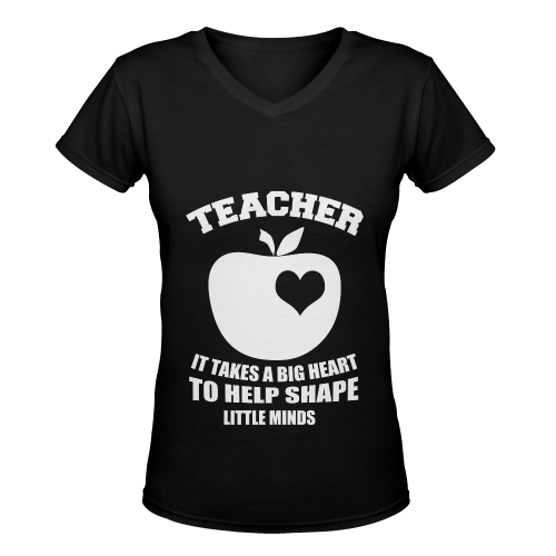 TEACHER IT TAKES A BIG HEART TO HELP SHAPE LITTLE MINDS BLACK Women's Deep V-neck T-shirt (Model T19)