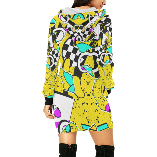 Shapes on a yellow background All Over Print Hoodie Mini Dress (Model H27)
