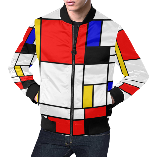 Bauhouse Composition Mondrian Style All Over Print Bomber Jacket for Men (Model H19)