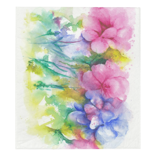 Tropical Flowers, Bold Floral Watercolor Quilt 70"x80"