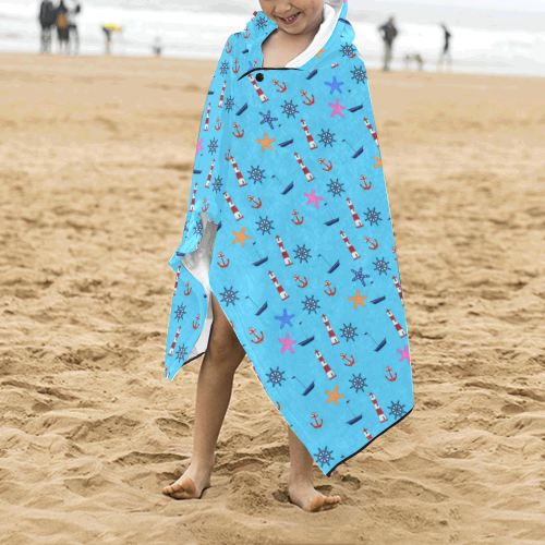 Nautical Beach Scene Kids' Hooded Bath Towels