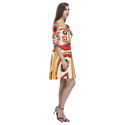 Aztec Religion Tribal Tethys Half-Sleeve Skater Dress(Model D20)